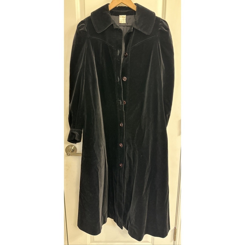 Gaston‎ Jaunet Women Size 10 Velvet Long Opera Coat Black Button Cholet Vintage